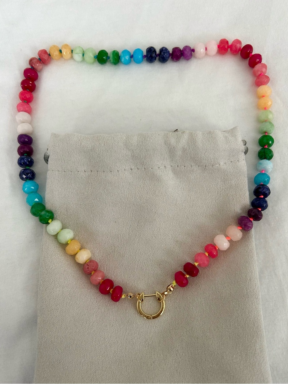 Multicolor Beaded Necklace with Gold Ring Clasp